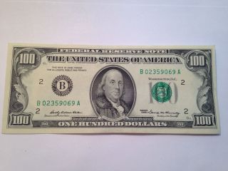 Old 1969 One Hundred $100 Bill Federal Reserve Note - B Series York,  Ny photo
