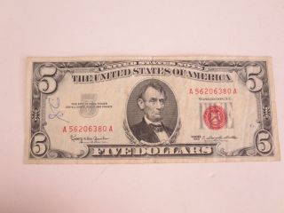 1963 - $5 Five Dollar - Red Seal Bill - United States Note photo