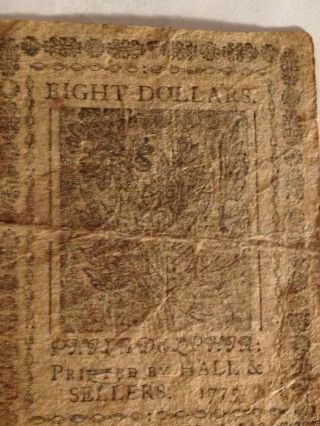 Pennsylvania 1775 Eight Dollar Paper Money Good photo