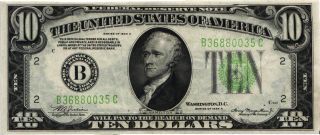 1934 - A $10.  00 U.  S.  Federal Reserve Note 