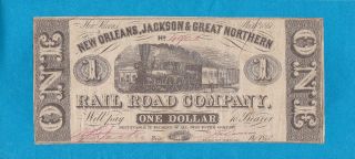 1861 $1 Orleans,  Jackson & Great Northern R.  R.  Co.  Note Fine, photo