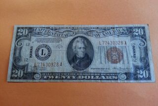 1934 A $20 Dollar Bill Wwii Hawaii Federal Reserve Note Paper Money Us Currency photo