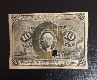 Civil War Era 1863 Us 10 Cent Fractional Note photo