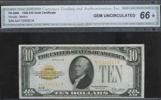 $10 1928 Gold Certificate Cga Gem 66 1 Of 2 Awesome photo
