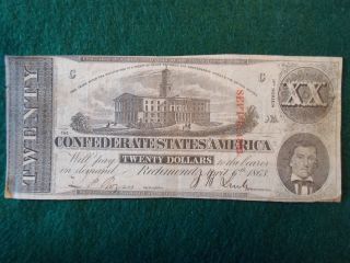 1863 Ct - 58 Union $20 Contemporary Counterfeit Note - No Cross Cut Cancel - Sept.  63 photo