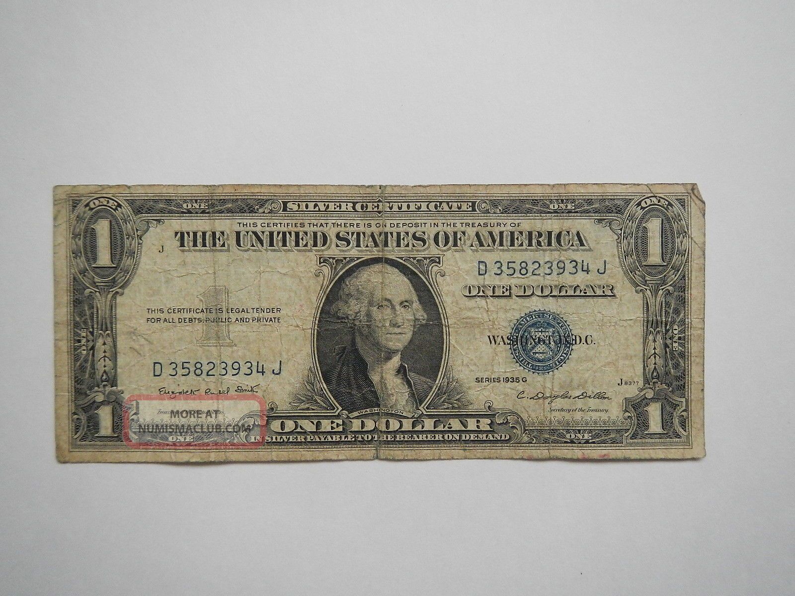 Silver Certificate 1935 1 Dollar Bill Paper Money Currency America Vtg