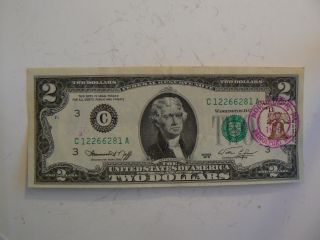 Uncirculated 1976 $2 Bill With Stamped First Day photo