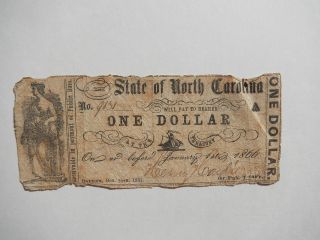 Civil War Confederate 1861 1 Dollar Bill Raleigh North Carolina Paper Money Vtg photo