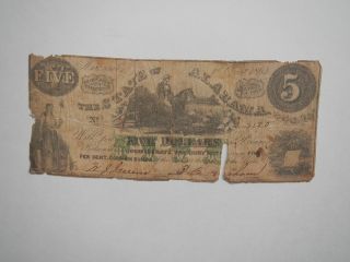 Civil War Confederate 1864 5 Dollar Bill Montgomery Alabama Paper Money Vtg Csa photo
