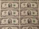 2003 $2 Uncut Sheet 32 Subject Two Dollar Bills United States Currency Money Small Size Notes photo 3