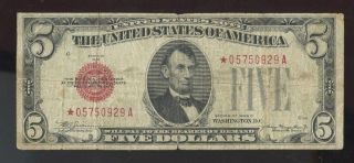 $5 1928c Red Seal Legal Tender Star F/vf Tiny Lower Split photo
