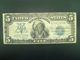 1899 $5 Five Dollar Indian Chief Silver Certificate Large Note photo