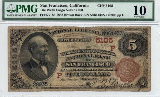 1882 $5 San Francisco,  California.  Ch 5105.  Pmg - 10 photo