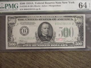 1934 A $500 Frn Federal Reserve Note Cu 64 Epq York Five Hundred photo