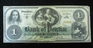 Bank Of Pontiac Michigan 1863 $1 Obsolete Note photo