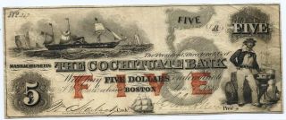 1853 $5 Cochituate Obsolete Bank Note After First Item photo