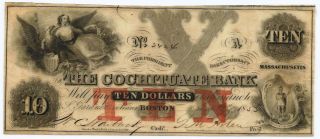 1853 $10 Cochituate Obsolete Bank Note After First Item photo