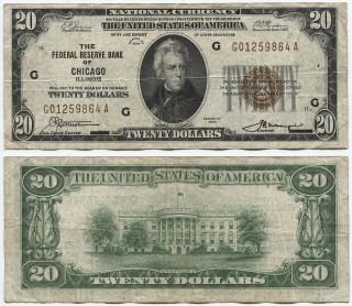 1929 $20 Federal Reserve Bank Of Chicago - National Currency photo