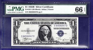 1935 B $1 Silver Certificate Cu Unc Pmg Gem 66 photo