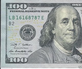 2009 A $100 Bill Federal Reserve Note Fancy Repeater Lb - 16168787 - E photo
