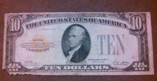 1928 $10 Bill,  Gold Certificate,  Us Currency,  Old Paper Money,  Rare Collectible photo