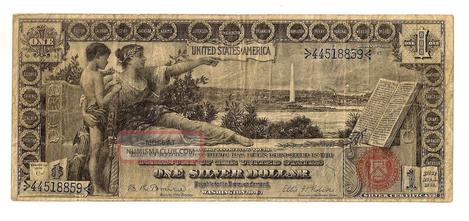 1896 $1 Silver Educational Note And 1918 $1 Fed Reserve Bank Of Richmond Va Note Large Size Notes photo