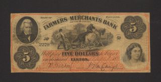 $5 1863 Farmers And Merchants Bank Of Cecil County,  Elkton,  Maryland Fine photo