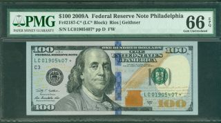 Fr 2187 - C 2009 - A $100 (c) Philadelphia Star Note Awesome Beauty Pmg - Gem 66 Epq photo
