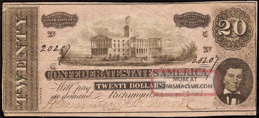 1864 20 dollar bill confederate states currency civil war confederate money value chart