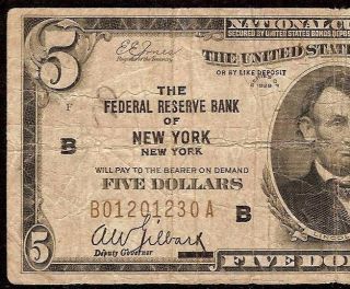 1929 $5 Dollar Bill Federal Reserve Bank Note Old Paper Money National Currency photo