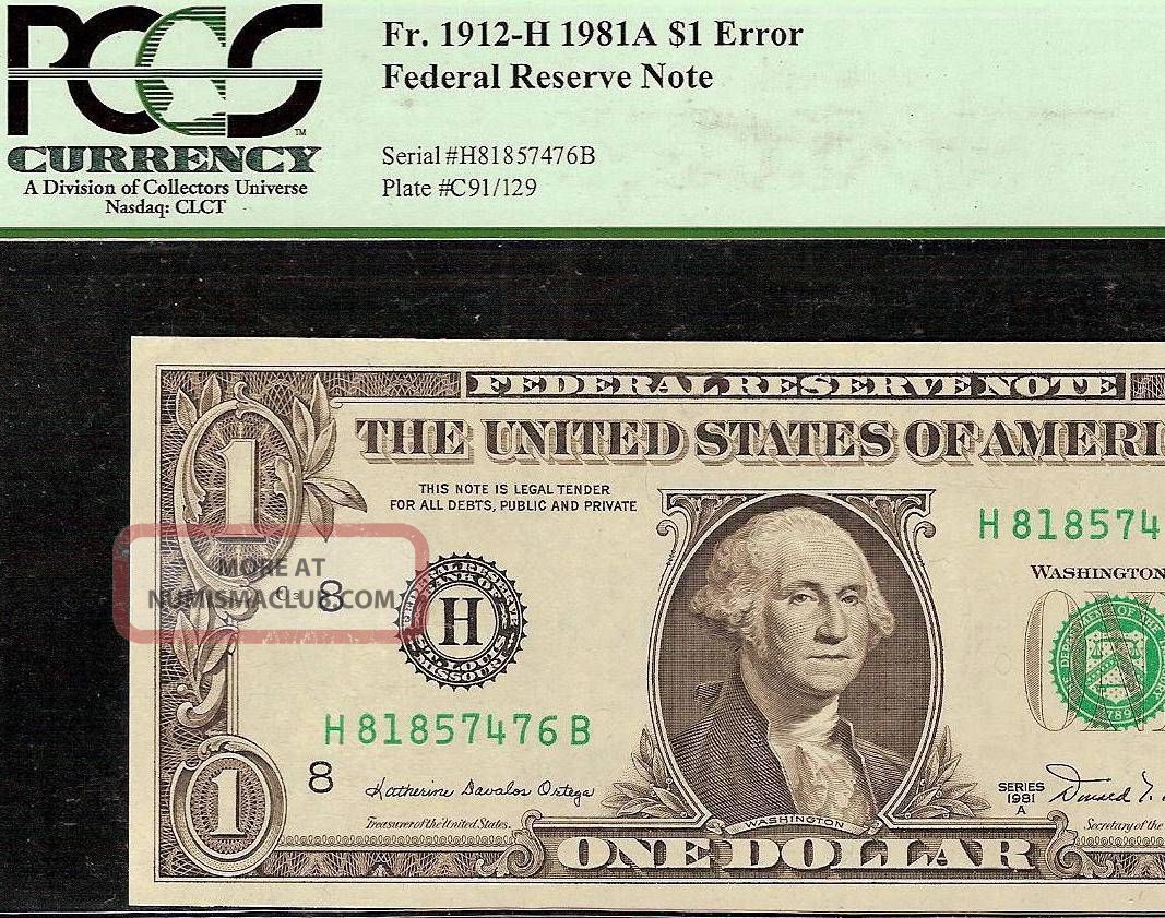 Gem 1981 A $1 Dollar Bill 129 Back Plate Error Fed Res Note Currency Pcgs 65 Ppq Paper Money: US photo