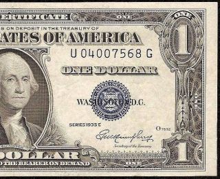 1935 E $1 Dollar Bill Silver Certificate Blue Seal Note Paper Money U.  S Currency photo
