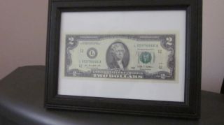 $2 Fancy Note With Last 6666 Two Dollar Uncirculated Bill Framed Very Rare photo