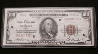 1929 $100 Federal Reserve Bank Note - Cleveland,  Ohio - National Currency photo