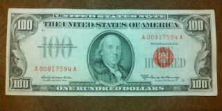 Rare 1966a $100 Dollar Bill U.  S.  Note Red Seal Old Paper Money Us Currency Wow photo