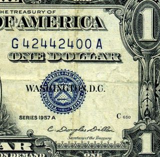 1957a $1 Silver Certificate Fancy Repeater And Radar G 424 424 00 A photo