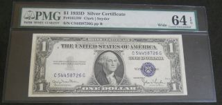 1935d $1 Silver Certificate (one Dollar Bill) Pmg 64epq Uncirculated - Cu - Unc photo