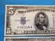 2 - 1934c $5 Silver Certificate - Two Consecutive Serial Numbers Uncirculated Small Size Notes photo 1