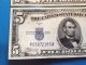 2 - 1934c $5 Silver Certificate - Two Consecutive Serial Numbers Uncirculated Small Size Notes photo 3