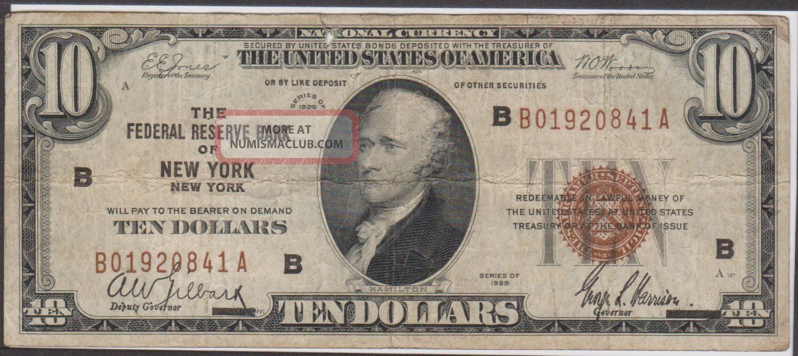 $10.  00 Nationl Currency Brown Seal York Note (good Note $1.  30) Paper Money: US photo