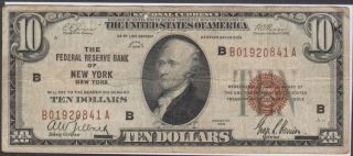 $10.  00 Nationl Currency Brown Seal York Note (good Note $1.  30) photo