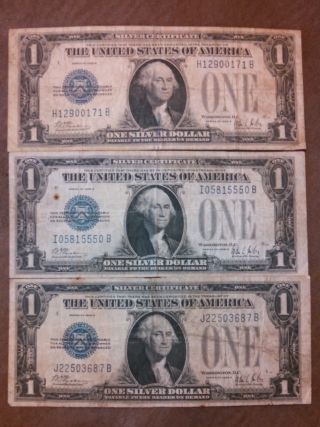 (3) 1928b $1 Bills,  Funny Backs,  Silver Certificate ' S,  Old Paper Money,  Us Currency photo