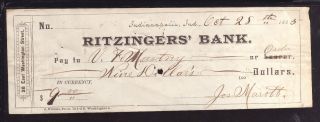 1885 Ritzinger ' S Bank - Indianapolis,  Ind. photo