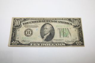 1934 A Ten Dollar Bill Frb York $10.  00 Lime Green Vintage Note 1934a photo