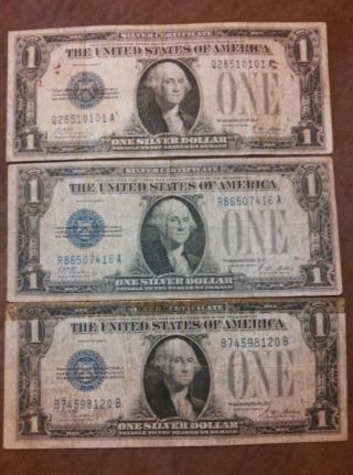 (3) 1928a $1 Bills,  Funny Backs,  Silver Certificate ' S,  Old Paper Money,  Us Currency photo
