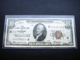 $10 1929 Richmond Virgina National Currency Choice F Note Low Oo18o65o photo