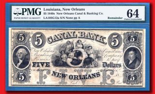 Louisiana Orleans Canal Bank $5 Pmg Choice Unc 64 Pp - A Perfect Margins photo