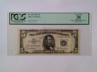 1953 $5 Silver Certificate – Pcgs Vf 30 Fr.  1655 Pcgs 20th Ed. photo