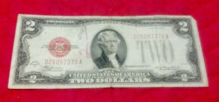 Us 1928d $2 Red Seal Note - Circulated photo