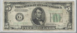 1934 D Green Seal $5 Federal Reserve Note Xf District G Chicago photo